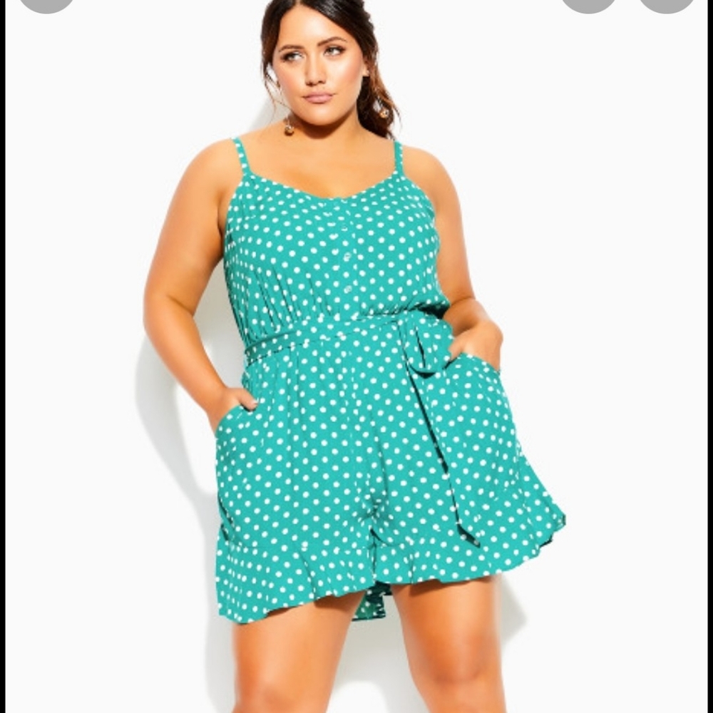 City Chic Teal Polka Dot Romper